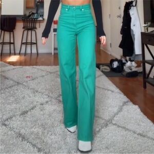 H&M Divided Green Wide Leg Jeans Sz 4 garden party notre dame‎ tailgate irish